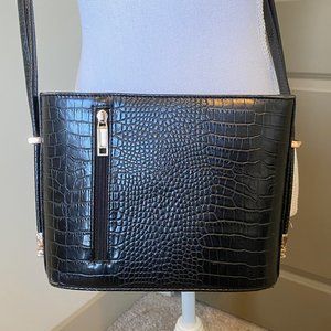 SAMOE | Black Crossbody Alligator Leather Pattern